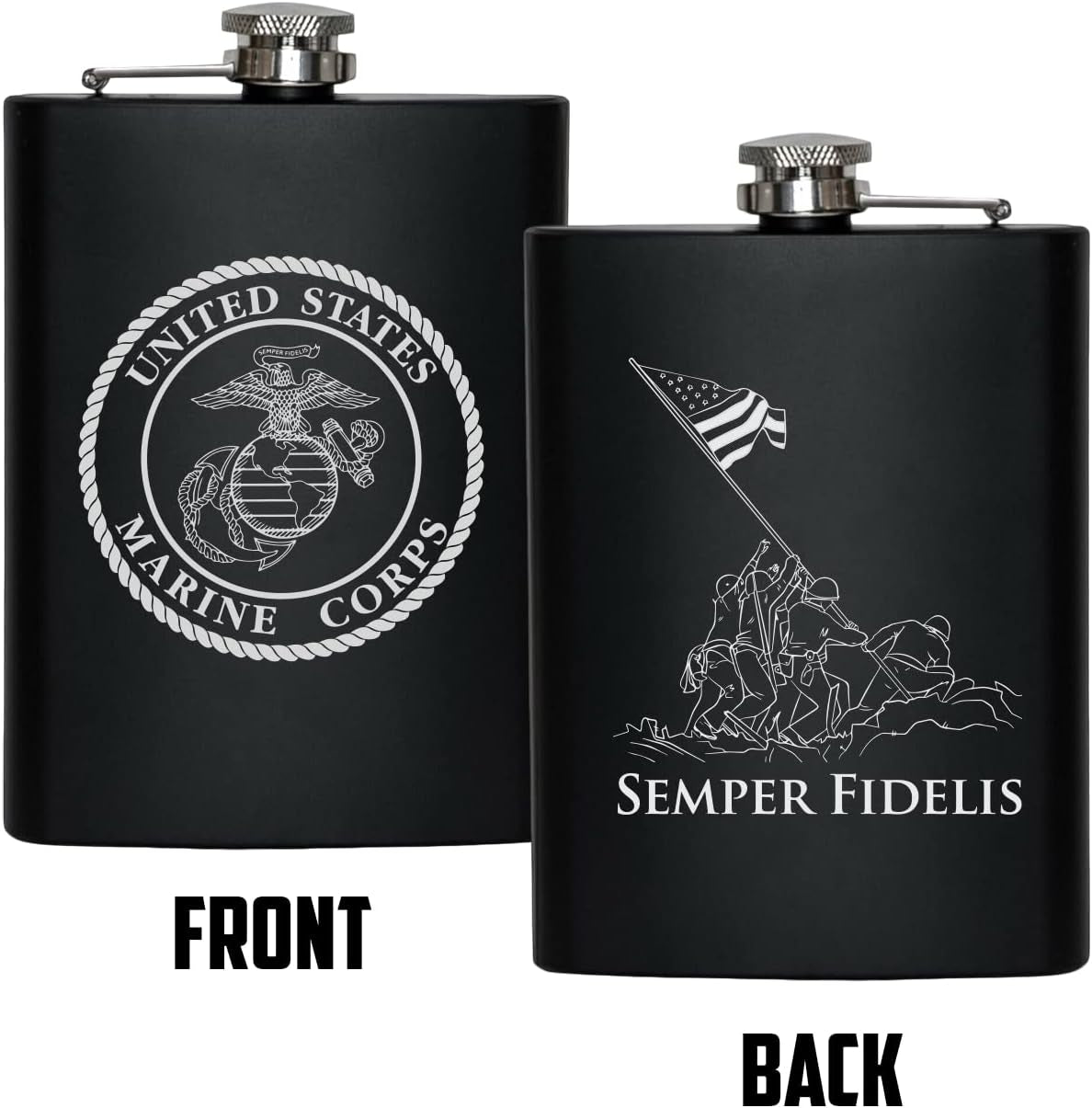 Stainless Steel Hip Flask for Liquor – Matte Black, Great Gift Idea for Marines | USMC 8Oz Flask Black