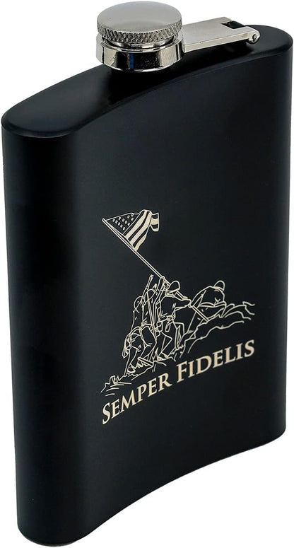 Stainless Steel Hip Flask for Liquor – Matte Black, Great Gift Idea for Marines | USMC 8Oz Flask Black