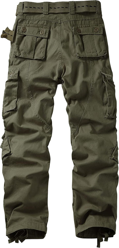Men'S Casual Relaxed Fit Cargo Pants with Pockets, Outdoor Camo Cotton Work Pants for Men(No Belt)