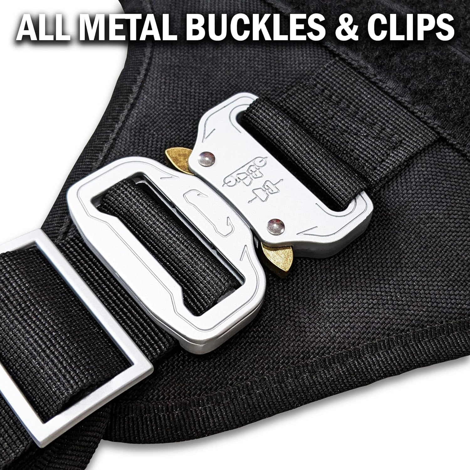 Tactical Dog Harness for Large Dogs with 4 Metal Buckles, Waterproof; Military Grade Dog Vest, Stop Pulls, Does Not Choke Neck and Prevents Escapes, Heavy-Duty Dog Harness, Black (L)