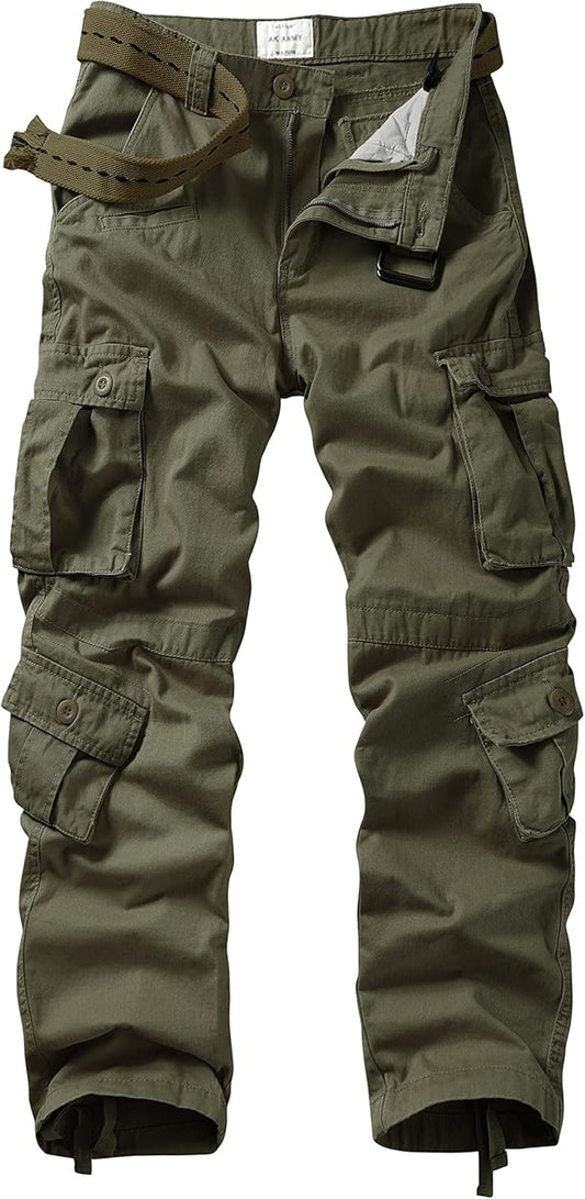 Men'S Casual Relaxed Fit Cargo Pants with Pockets, Outdoor Camo Cotton Work Pants for Men(No Belt)