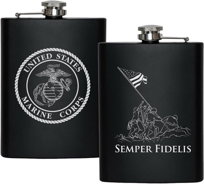Stainless Steel Hip Flask for Liquor – Matte Black, Great Gift Idea for Marines | USMC 8Oz Flask Black