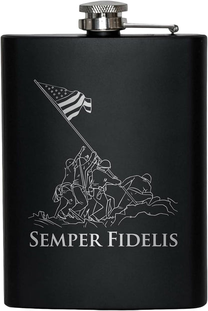 Stainless Steel Hip Flask for Liquor – Matte Black, Great Gift Idea for Marines | USMC 8Oz Flask Black