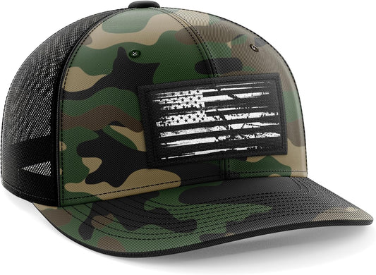 Trucker Hat - American Flag Hat for Men & Women | Patriotic USA Leather Patch Flag Trucker Snapback Hats