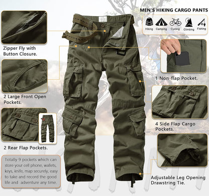 Men'S Casual Relaxed Fit Cargo Pants with Pockets, Outdoor Camo Cotton Work Pants for Men(No Belt)