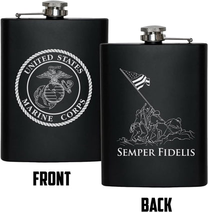 Stainless Steel Hip Flask for Liquor – Matte Black, Great Gift Idea for Marines | USMC 8Oz Flask Black