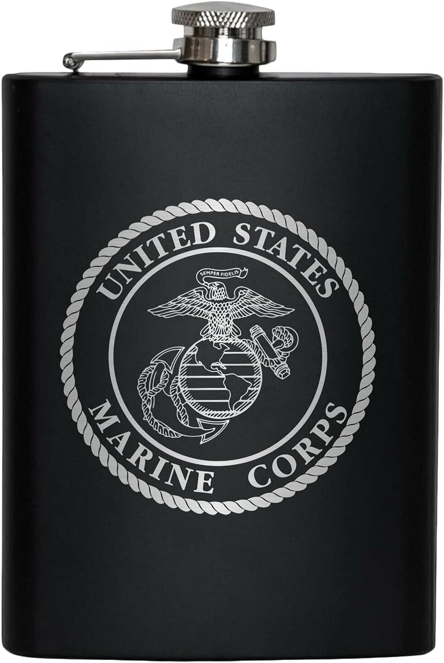 Stainless Steel Hip Flask for Liquor – Matte Black, Great Gift Idea for Marines | USMC 8Oz Flask Black