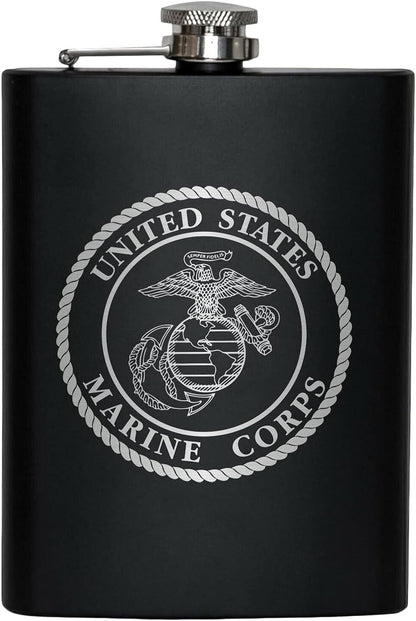 Stainless Steel Hip Flask for Liquor – Matte Black, Great Gift Idea for Marines | USMC 8Oz Flask Black